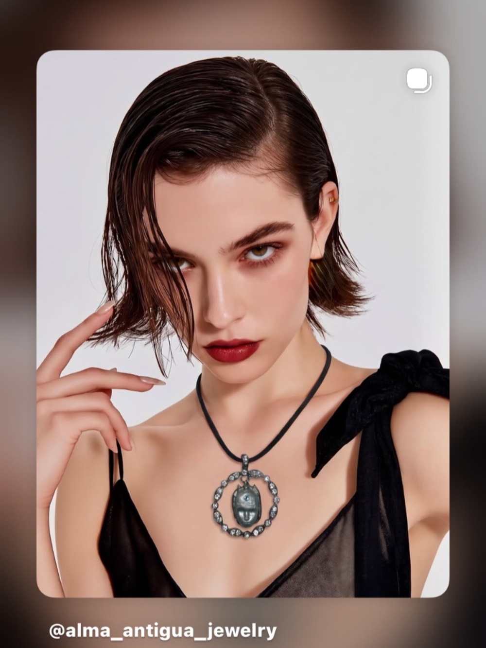 Evil Eye Amulet Pendant Necklace Clay Face & Blue Swarovski Crystal Eye